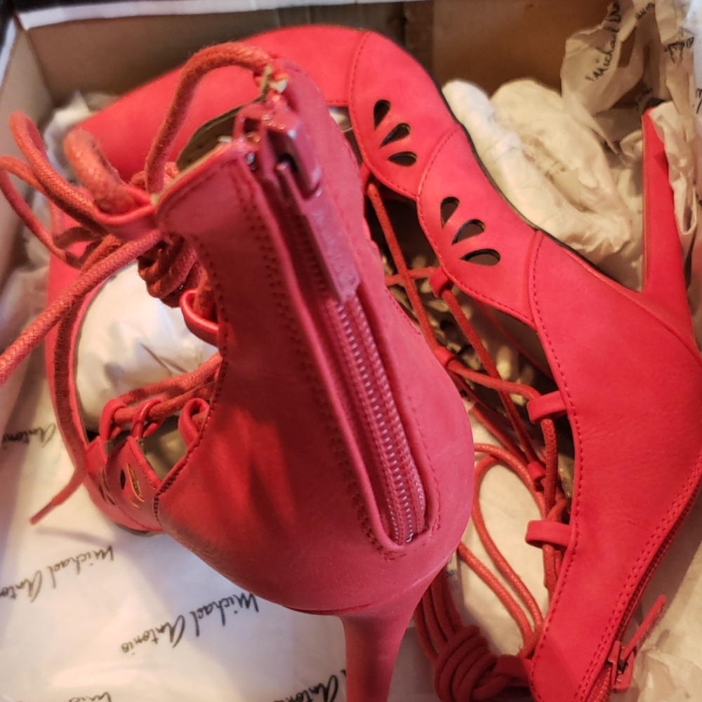 Michael Antonio NEW Heel Lace Up Gladiator Strappy Stiletto Pumps Sexy RED Women - Picture 9 of 12